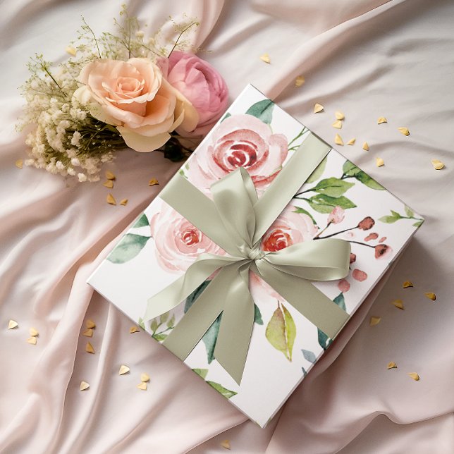 Watercolor Pink Rose Set of 3 Wrapping Sheets (Celebrate a special occasion with this beautiful watercolor blush rose wrapping paper set! )