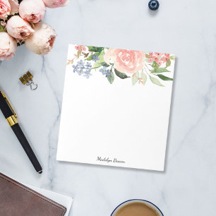 Watercolor  Pink Rose Spring Floral Notepad