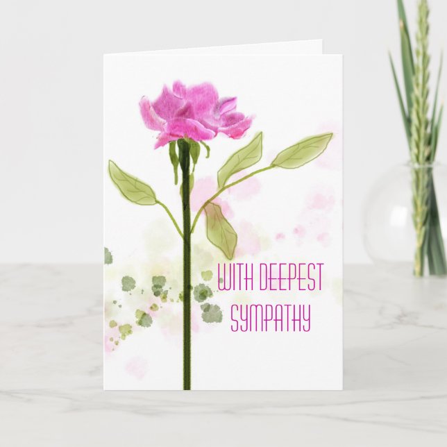 Watercolor Pink Rose Sympathy Card (Front)