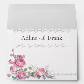 Watercolor Pink Rose Wedding Envelope