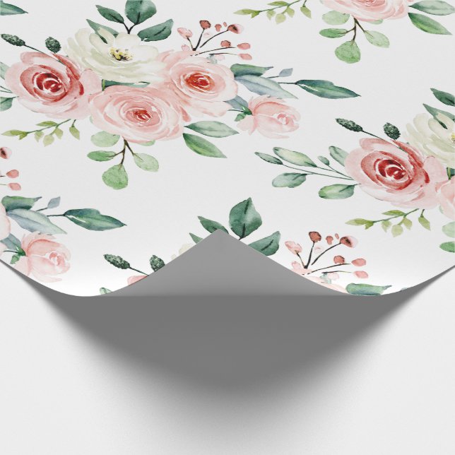 Watercolor Pink Rose Wrapping Paper (Corner)
