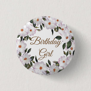 Watercolor Pink Roses Ballerina Floral Birthday 3 Cm Round Badge