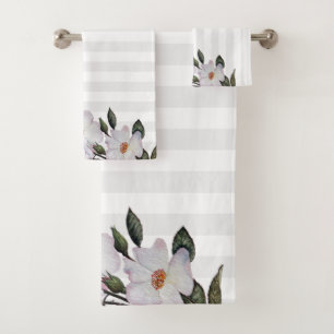 Watercolor Pink Roses Ballerina Floral Design Bath Towel Set