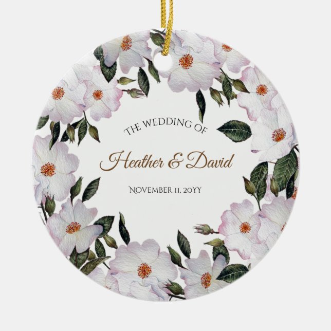 Watercolor Pink Roses Ballerina Floral Design Ceramic Tree Decoration (Front)