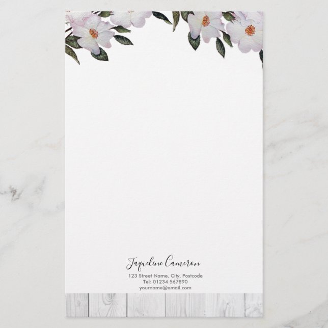 Watercolor Pink Roses Ballerina Illustration Stationery (Front)