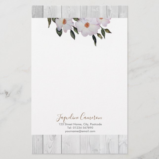 Watercolor Pink Roses Ballerina Illustration Stationery (Front)