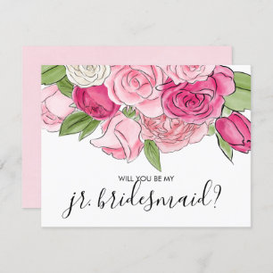 Watercolor Pink Roses Be My Jr. Bridesmaid Card