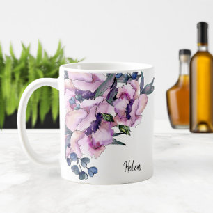 Watercolor Pink Roses 🌹 & Blue Hearts 💙 Coffee Mug