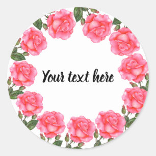 Watercolor Pink Roses Botanical Illustration Classic Round Sticker