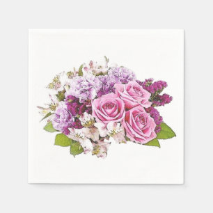 Watercolor Pink Roses Bouquet Floral Template Napkin