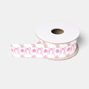 Watercolor Pink Roses & Bows Grosgrain Ribbon