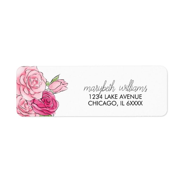 Watercolor Pink Roses Bridal Address Label (Front)
