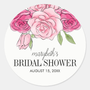 Watercolor Pink Roses Bridal Shower Sticker