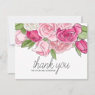 Watercolor Pink Roses Bridal Shower Thank You Card