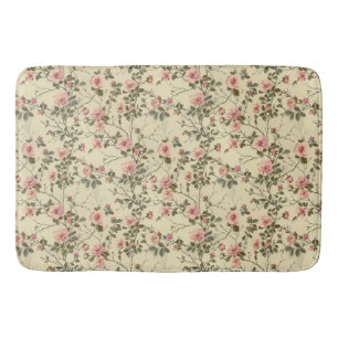 Watercolor Pink Roses Buds Pattern Bath Mat