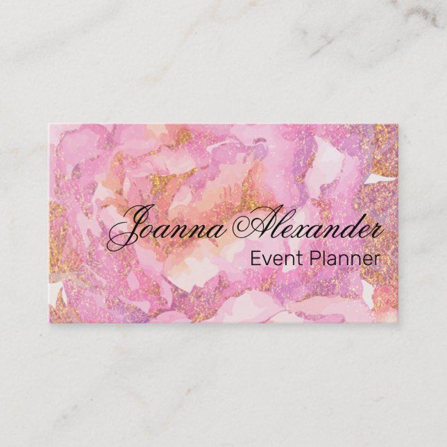 Watercolor Pink Roses Business Card (Front)