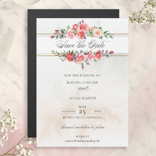Watercolor Pink Roses & Calligraphy Save the Date