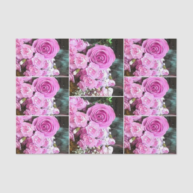 Watercolor Pink Roses Carnations Baby Breath Tissue Paper (Front)