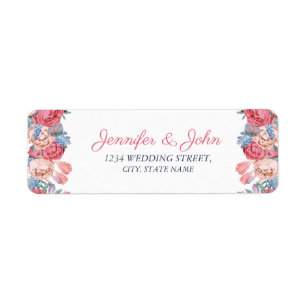 Watercolor Pink Roses Chic Wedding Return Address
