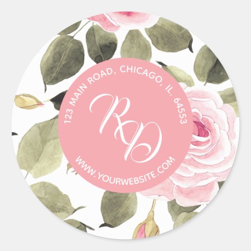 Image of Watercolor Pink Roses Classic Round Sticker