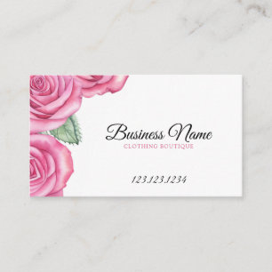 Watercolor Pink Roses Clothing Store Business Card