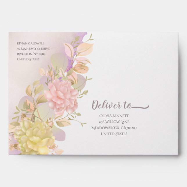 Watercolor Pink Roses Envelope (Front)