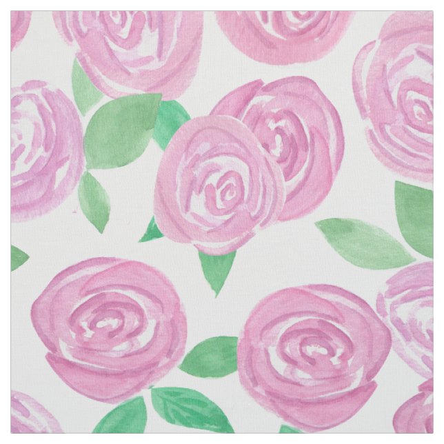 Watercolor . Pink roses Fabric (Swatch)