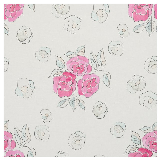 Watercolor . Pink roses . Fabric (Swatch)