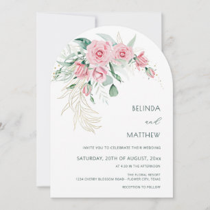 Watercolor Pink Roses Floral Arch Modern Invitation