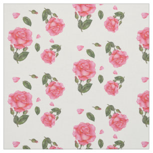 Watercolor Pink Roses Floral Art Pattern Fabric