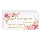 Watercolor Pink Roses Floral Gold Gift Certificate