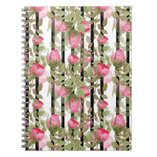 Watercolor pink roses flowers floral romantic prin notebook