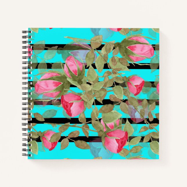Watercolor pink roses flowers floral romantic prin notebook (Front)