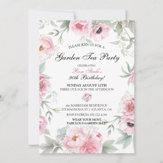 Watercolor Pink Roses Flowers Invitation (Front)