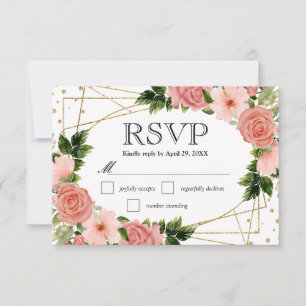 Watercolor Pink Roses Flowers Wedding RSVP Card