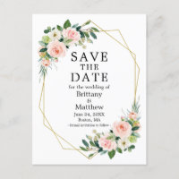 Watercolor Pink Roses Geo Frame Save The Date
