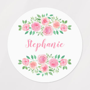Watercolor Pink Roses Girl's Name