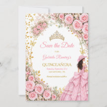  Watercolor Pink Roses Golden Quinceañera  