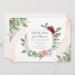 Watercolor Pink Roses & Greenery Virtual Wedding Invitation