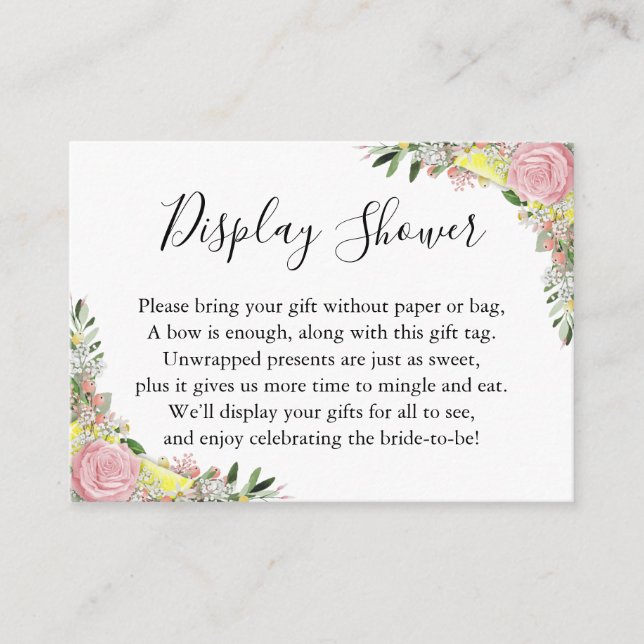Watercolor Pink Roses Lemons Display Bridal Shower Enclosure Card (Front)