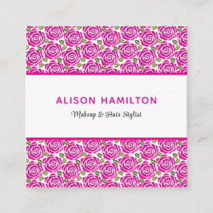 Watercolor Pink Roses MakeUp Hair Stylist Salon Appointment Card