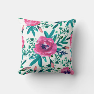 Watercolor Pink Roses Pattern Cushion