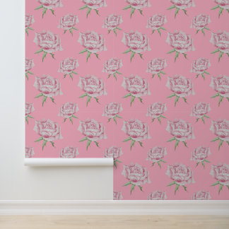 Watercolor pink roses pattern wallpaper