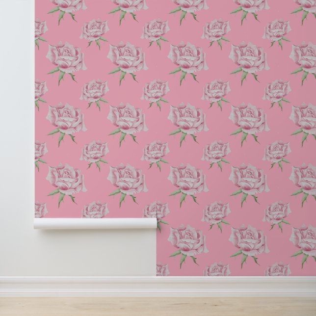 Watercolor pink roses pattern wallpaper (Application)