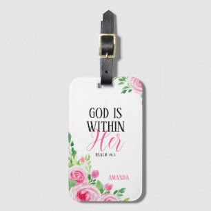 Watercolor Pink Roses Pretty Faith Luggage Tag