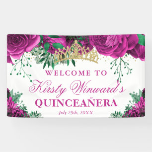 Watercolor Pink Roses Quicneanera Welcome Banner