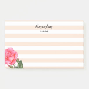 Watercolor Pink Roses Shabby Chic Stripes Post-it Notes