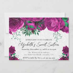 Watercolor Pink Roses Sweet Sixteen Invitation