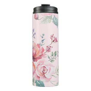 Watercolor Pink Roses Travel Tumbler
