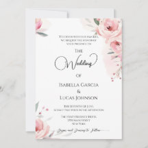Watercolor Pink Roses Wedding Invitation